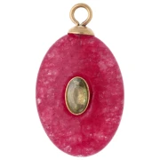 Oval Pendant, 22x13mm, Green CZ & Dyed Pink Garnet, Gold-Plated 304 Stainless Steel, Rose Gold Finish