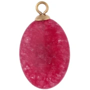 Oval Pendant, 22x13mm, Green CZ & Dyed Pink Garnet, Gold-Plated 304 Stainless Steel, Rose Gold Finish