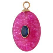Oval Pendant, 22x13mm, CZ & Dyed Pink Chalcedony, Gold-Plated 304 Stainless Steel (Rose Gold)