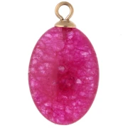 Oval Pendant, 22x13mm, CZ & Dyed Pink Chalcedony, Gold-Plated 304 Stainless Steel (Rose Gold)