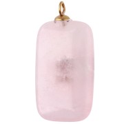 Rectangular Pendant, 30x15 mm, Red CZ & Rose Quartz, Gold-Plated 304 Stainless Steel