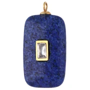 Rectangular Pendant, 30x15mm, CZ & Dyed Lapis Lazuli, Gold-Plated 304 Stainless Steel