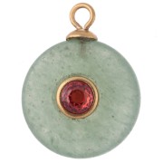 15 mm Round Charm with Orange CZ & Dyed Aventurine Stone - Gold-Plated 304 Stainless Steel
