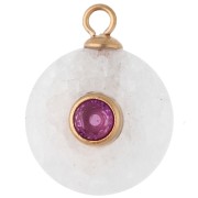 15 mm Round Charm with Pink CZ & Agate Gemstone - Gold-Plated 304 Stainless Steel - Rose Gold Finish