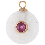 15 mm Round Charm with Pink CZ & Agate Gemstone - Gold-Plated 304 Stainless Steel - Rose Gold Finish