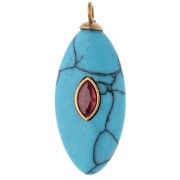 29x12 mm Orange CZ & Turquoise Gemstone Imitation Navette Pendant, 304 Stainless Steel, Gold-Plated