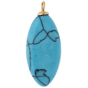 29x12 mm Orange CZ & Turquoise Gemstone Imitation Navette Pendant, 304 Stainless Steel, Gold-Plated