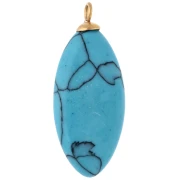 29x12 mm Orange CZ & Turquoise Gemstone Imitation Navette Pendant, 304 Stainless Steel, Gold-Plated