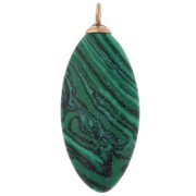 29x12 mm Navette-Shaped Pendant with Red CZ & Imitation Malachite Gemstone, 304 Stainless Steel, Gold-Plated
