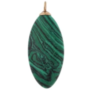 29x12 mm Navette-Shaped Pendant with Red CZ & Imitation Malachite Gemstone, 304 Stainless Steel, Gold-Plated
