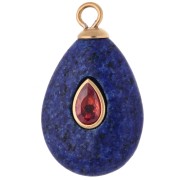 22x13mm Red CZ Teardrop Pendant - Dyed Lapis Lazuli Stone, 304 Gold-Plated Stainless Steel