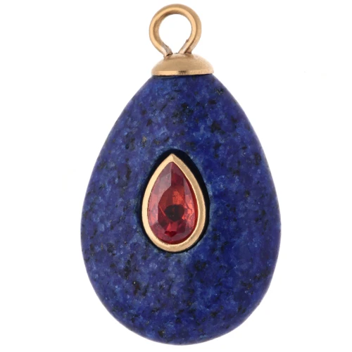 22x13mm Red CZ Teardrop Pendant - Dyed Lapis Lazuli Stone, 304 Gold-Plated Stainless Steel