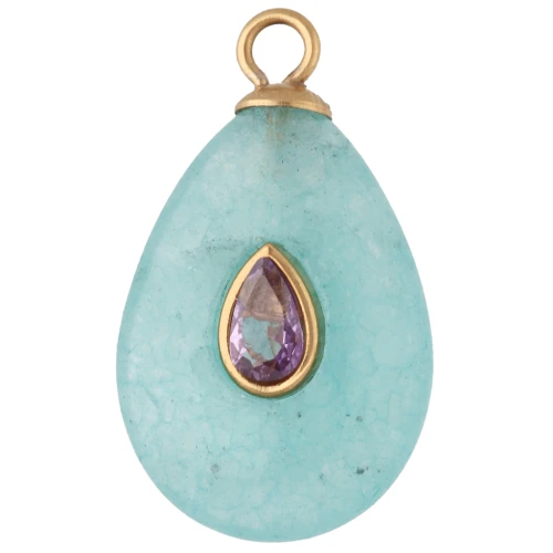 22x13mm Teardrop Pendant with Lilac CZ & Dyed Amazonite, 304 Gold-Plated Stainless Steel