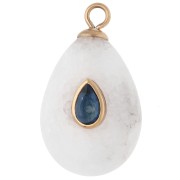 22x13mm Blue CZ & Agate Gemstone Teardrop Pendant - Gold-Plated 304 Stainless Steel