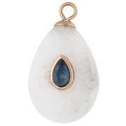 22x13mm Blue CZ & Agate Gemstone Teardrop Pendant - Gold-Plated 304 Stainless Steel