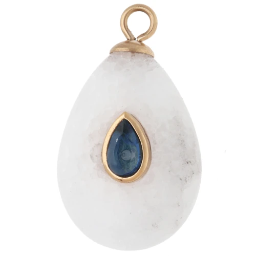 22x13mm Blue CZ & Agate Gemstone Teardrop Pendant - Gold-Plated 304 Stainless Steel