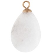 22x13mm Blue CZ & Agate Gemstone Teardrop Pendant - Gold-Plated 304 Stainless Steel