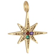 North Star Charm with CZ, 15x11.5 mm - Fine gold plated - Multicolored x1