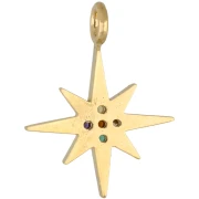 North Star Charm with CZ, 15x11.5 mm - Fine gold plated - Multicolored x1