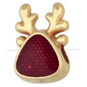 Reindeer-Head-Shaped Bead, 10.5 x 7 mm, Epoxy Resin - Fine gold plated - Red|raw }}