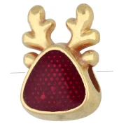 Reindeer-Head-Shaped Bead, 10.5 x 7 mm, Epoxy Resin - Fine gold plated - Red