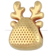 Reindeer-Head-Shaped Bead, 10.5 x 7 mm, Epoxy Resin - Fine gold plated - Red