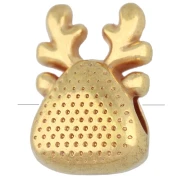 Reindeer-Head-Shaped Bead, 10.5 x 7 mm, Epoxy Resin - Fine gold plated - Red