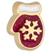 Christmas Glove Bead, 15x12 mm, Epoxy Resin - Fine gold plated - Red