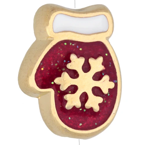 Christmas Glove Bead, 15x12 mm, Epoxy Resin - Fine gold plated - Red