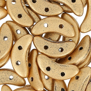 Czechmates Crescent 2 holes 3 x 10 mm Gold Mat x5g