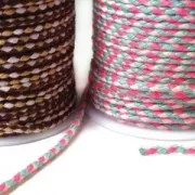 Braided cotton cord 2mm Light brown/Brown/white x 10 m