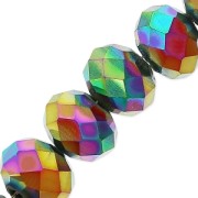 Fire Polished faceted flat round 8x6 mm Iridescent scarabeus x40cm|raw }}