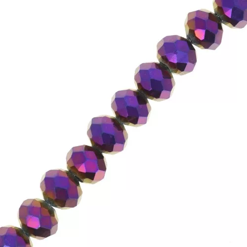 Fire Polished faceted flat round 8x6mm Iridescent purple x42cm