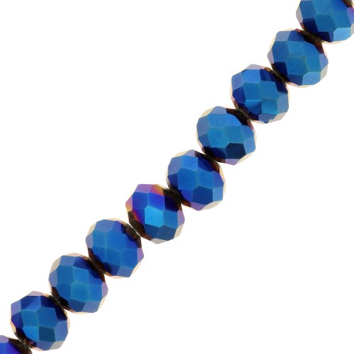 Fire Polished faceted flat round 8.5x6mm Blue Iris x40cm