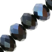Fire Polished faceted flat round 7.5x6mm Jet Hematite x40cm|raw }}