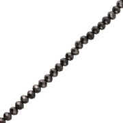 Faceted rondelle beads - flattened round - 8x6.5 mm Jet Hematite x40 cm