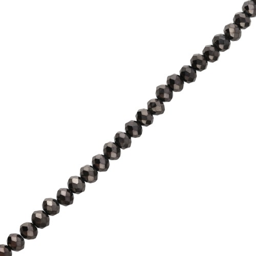 Faceted rondelle beads - flattened round - 8x6.5 mm Jet Hematite x40 cm