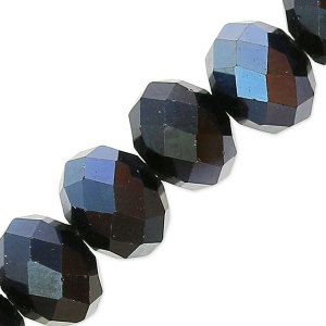 Fire Polished faceted flat round 7.5x6mm Jet Hematite x40cm
