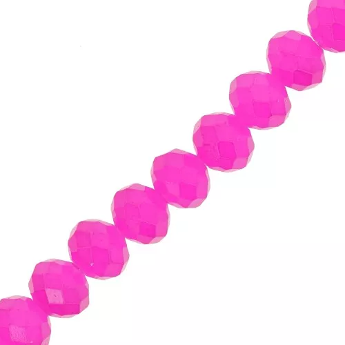 Fire Polished faceted flat round 8x6mm Hot Pink Opaque x40cm