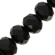 Fire Polished faceted flat round 8x6mm Jet  x40cm