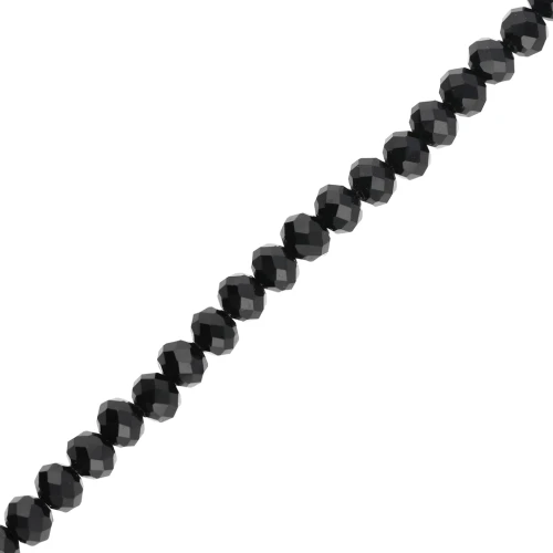 Rondelle beads faceted - round flattened - 8x6.5 mm Jet x38cm