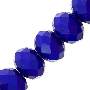 Fire Polished faceted flat round 8x6mm Dark Cobalt Opaque x40cm