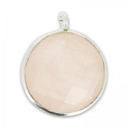Faceted charm 12mm with pendant in 925 sterling silver/Quartz Rose x1|raw }}
