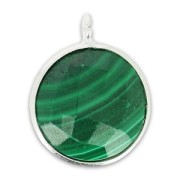 Faceted charm 12mm with pendant in 925 sterling silver/Malachite x1
