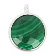 Faceted charm 12mm with pendant in 925 sterling silver/Malachite x1