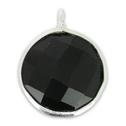 Faceted charm 12mm with pendant in 925 sterling silver/Black Onyx x1|raw }}