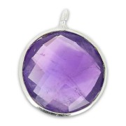 Faceted stone charm 12mm with pendant in 925 sterling silver/Amethyst x1|raw }}