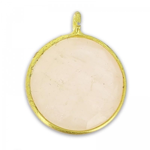 Faceted charm 12mm with pendant in 925 sterling silver Gold plated/Quartz Rose x1