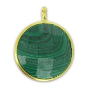 Faceted charm 12mm with pendant in 925 sterling silver Gold/Malachite x1