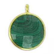 Faceted charm 12mm with pendant in 925 sterling silver Gold/Malachite x1